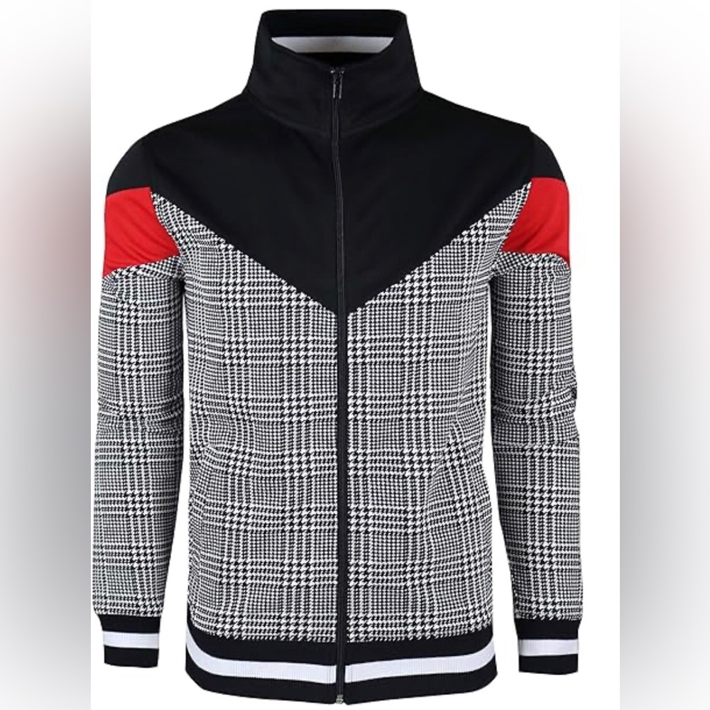 NEW Black and Red Plaid Zip-Up Track Jacket